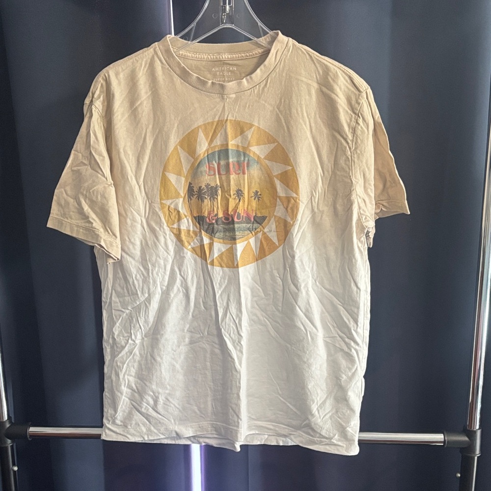 American Eagle Outfitters Tan and White Palm Tree Tee